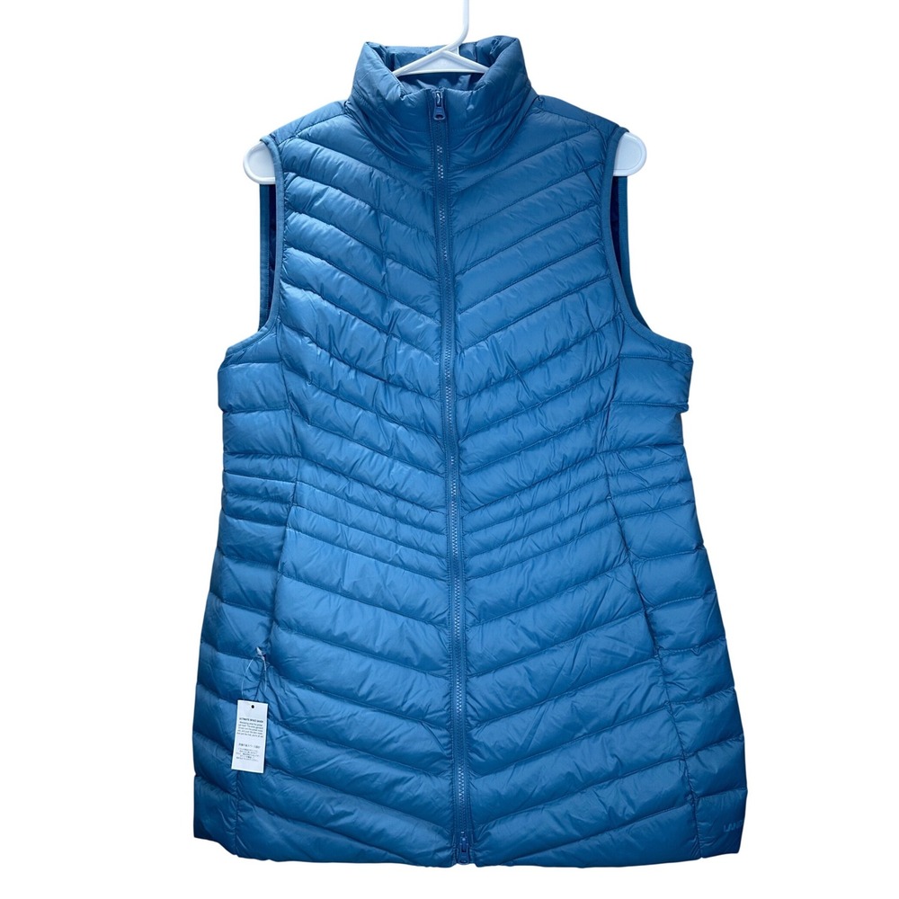 Lands End NWT Women's‎ M Puffer Vest Blue Lightweight Full Zip 900 Fill Power